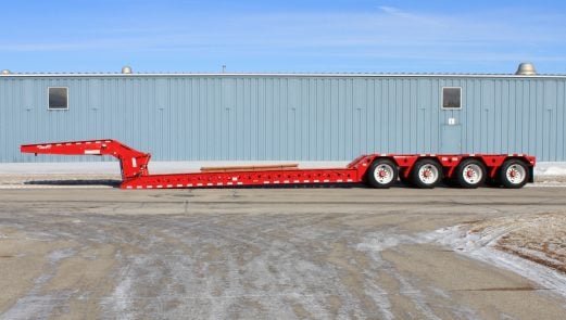 A Jet 4 axle 51 Ton lowboy painted custom red.